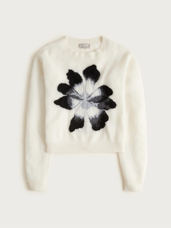 J. Crew Sweaters - J. Crew cashmere Cream Crewneck Sweater with Black Floral Motif
